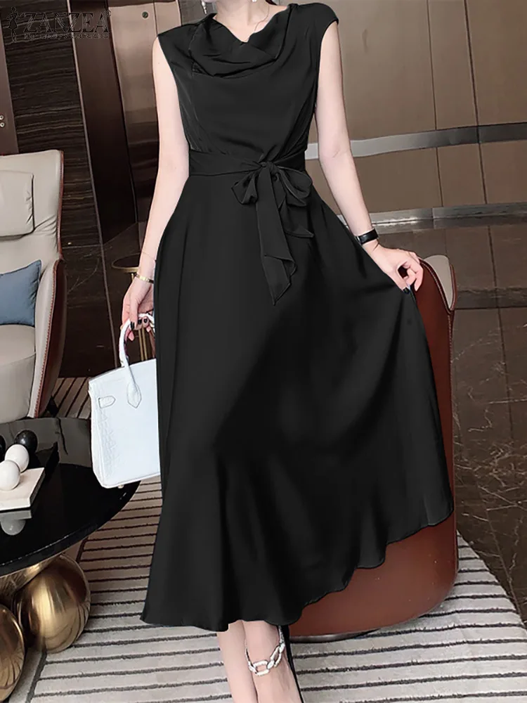 

Платье ZANZEA женское летнее однотонное без рукавов, Элегантное Длинное модное повседневное свободное платье с поясом для свиданий, 2022