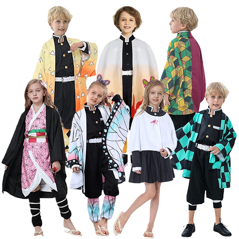 

Anime Demon Slayer Kimetsu No Yaiba Cosplay Costume for Kids Child Halloween Party Kamado Nezuko Kimono Wig Suit Costumes Kids