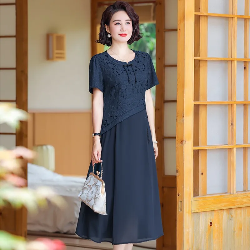 Платье-Ципао из имитации двух частей шифоновое свободное приталенное