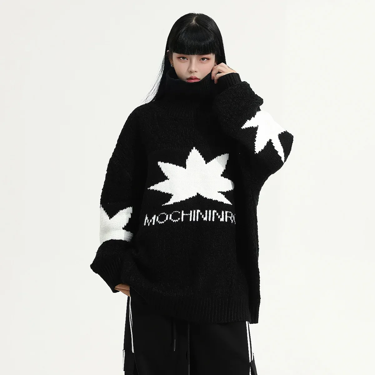 Нишевый трехмерный свитер-поло/черепаховый вырез металлическая молния