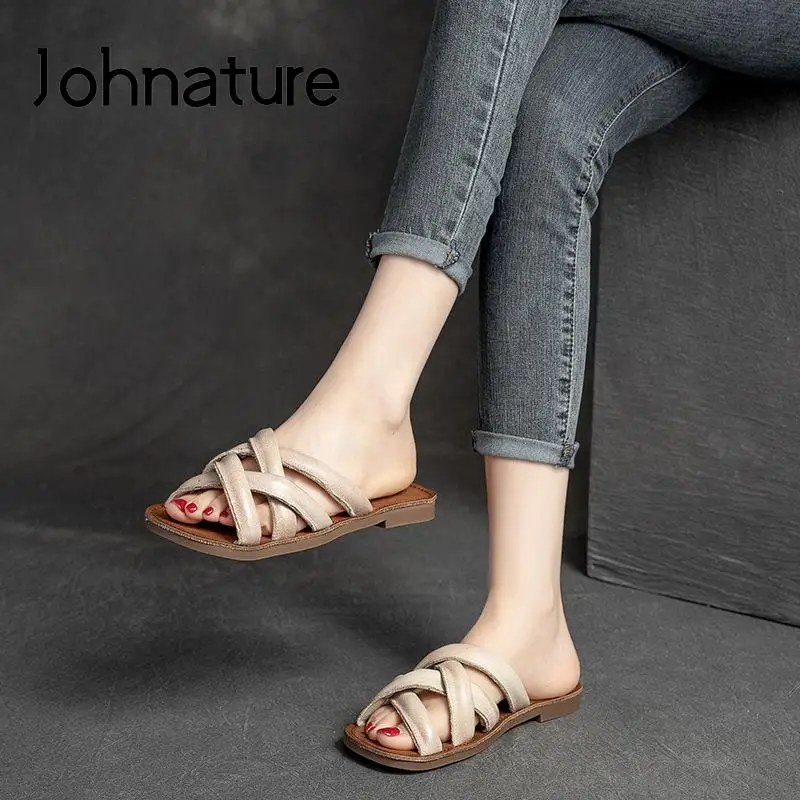 

Johnature New Summer 2022 Roman Peep Toe Women Slippers Retro Weave Solid Women Plataform Casual Shoes Lady Sandals