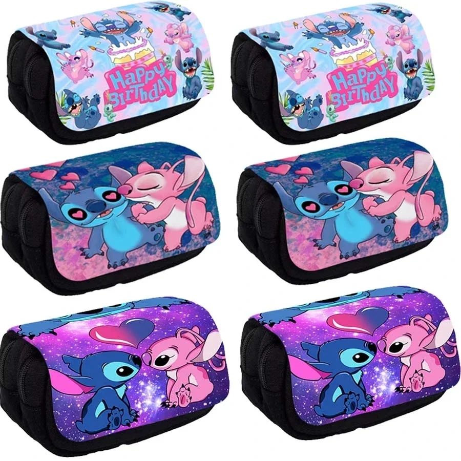 Kawaii Disney Stitch пенал с героями мультфильмов большая емкость двухслойная сумка для