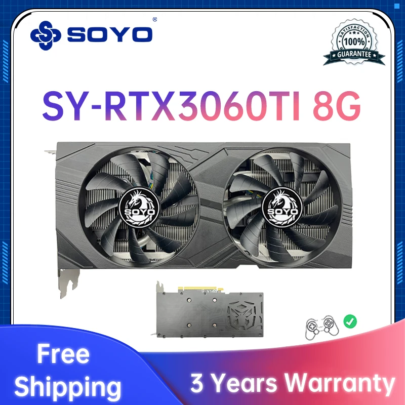 

SOYO new RTX 3060Ti 8GB graphics card GDDR6 256bit NVIDIA GPU DP*3 PCI Express 4.0x16 8Pin desktop computer games graphics card
