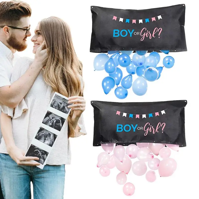 

Gender Reveal Balloon Drop Bag Decoration Shower Confetti Ballon Reusable He Or She Black Balloon Bag Birthday Party Props For
