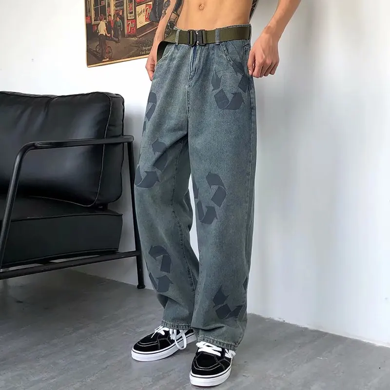 2022 New Fashion Graffiti Vintage Men Baggy Jeans Trousers Hip Hop Straight Loose Harajuku Denim Pants For Teens Korean Clothes