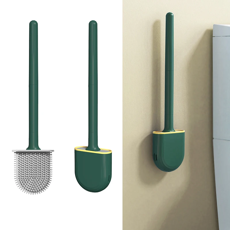 

Mini Toilet Brush With Holder Set Long Handled Black Silicone Toilet Cleaner Brush Wall Mounted Wc Toilet Bathroom Accessories