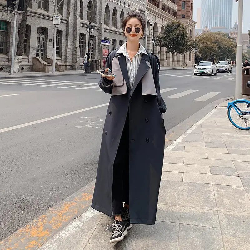 

Windbreaker Women's Mid-Length 2022 New Elegant Fashion Korean Version British Autumn OL Commute Spring Coat Trench Spliced H237