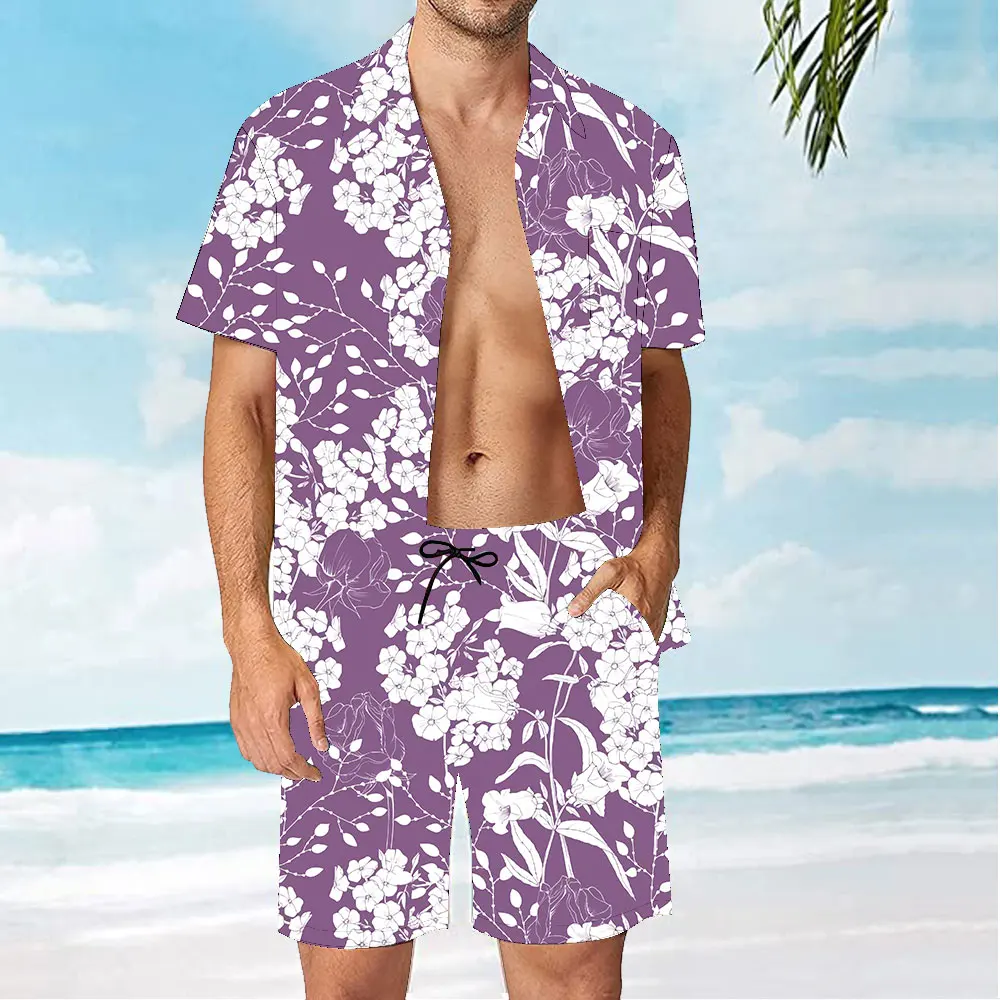 

Мужской костюм с принтом, Повседневная рубашка с отложным воротником и короткими рукавами, пляжные шорты, летняя уличная одежда, Гавайские ...