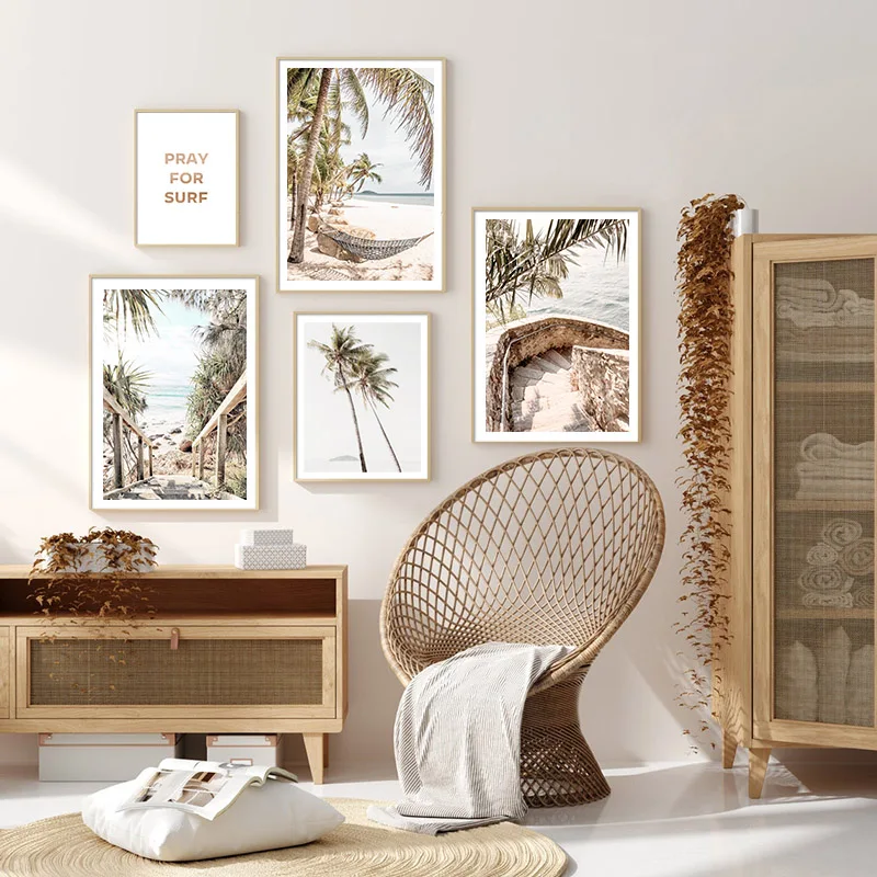 

Tropical Palm Tree Canvas Poster Sea Beach Travel Wall Art Print Summer PaintingLandscape Modern Home Room Decoration Picture