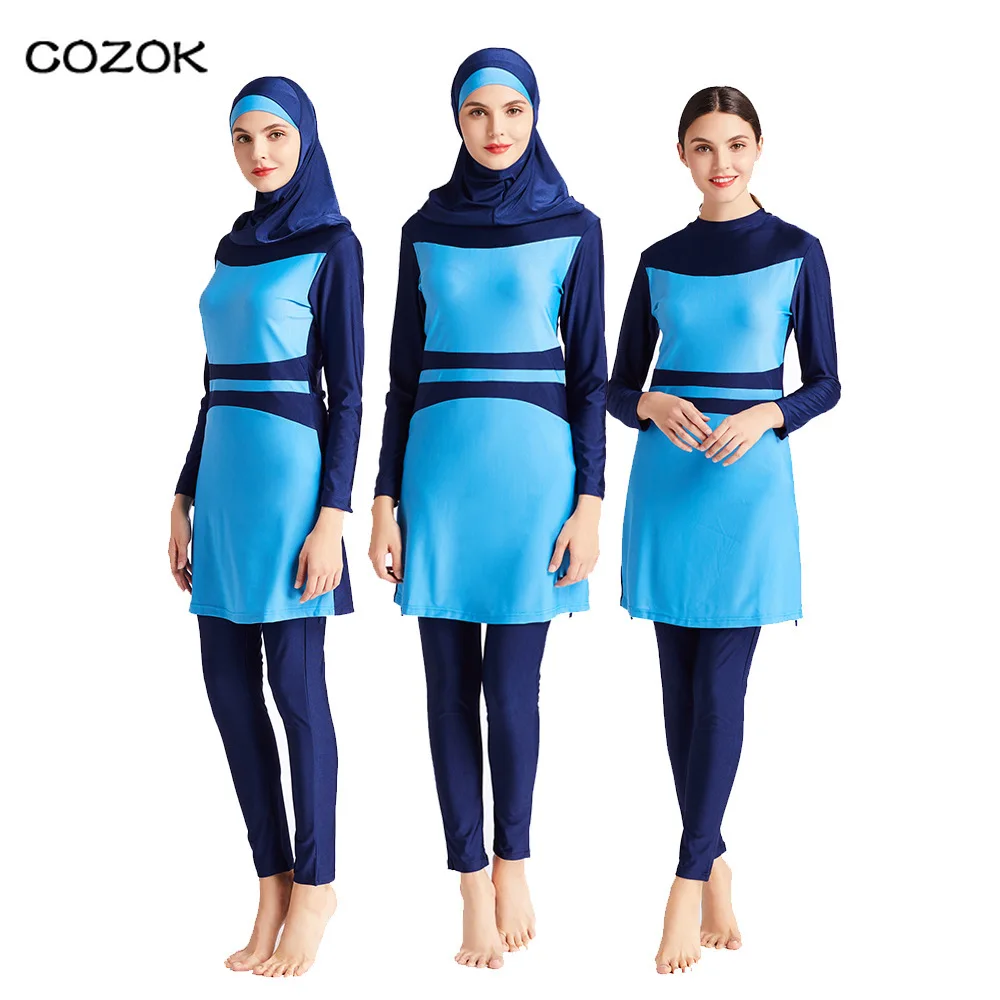 

Conservative Swimwear Five-piece Suit Slim Stitching Beach Clothes High Elasticity Hooded Swimwear Muslim Fashion Burkini Size