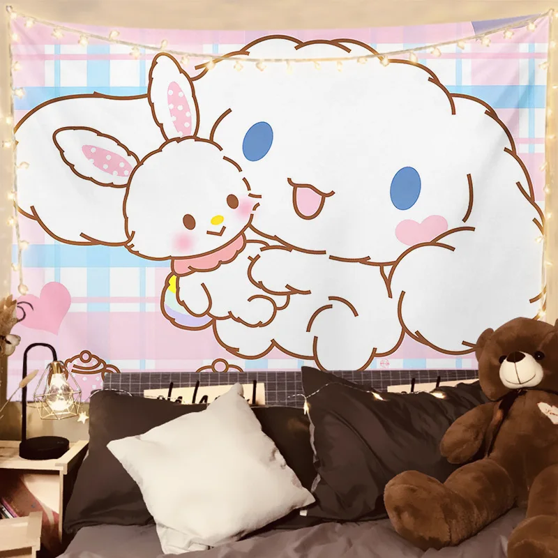 

Kawaii Sanrio Hello Kitty Tapestry My Melody Cinnamoroll Kuromi Cartoon Cute Textile Wall Covering Cute Girl Living Room Decor