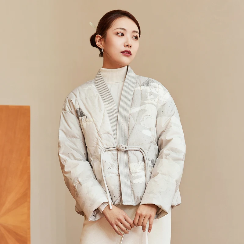 

BOSIDENG winter SHORT JACKET down jacket Chinese style women jacket Jacquard fabric Chinese disc buckle RABBIT YEAR B20145292