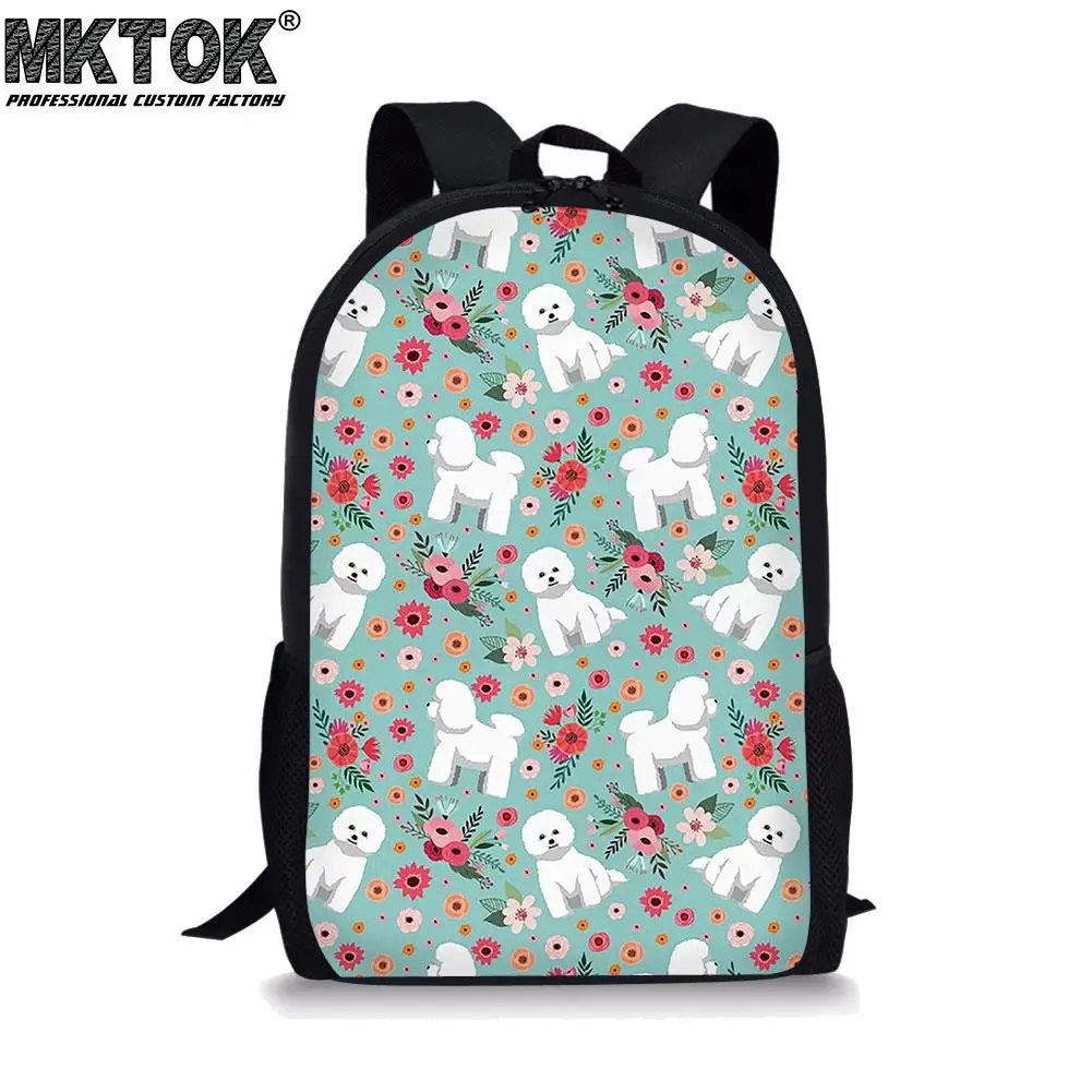 Cute Puppy Floral Print School Bags for Girls Padded Back Students Satchel Multifunctional Teenagers Backpacks Free Shipping