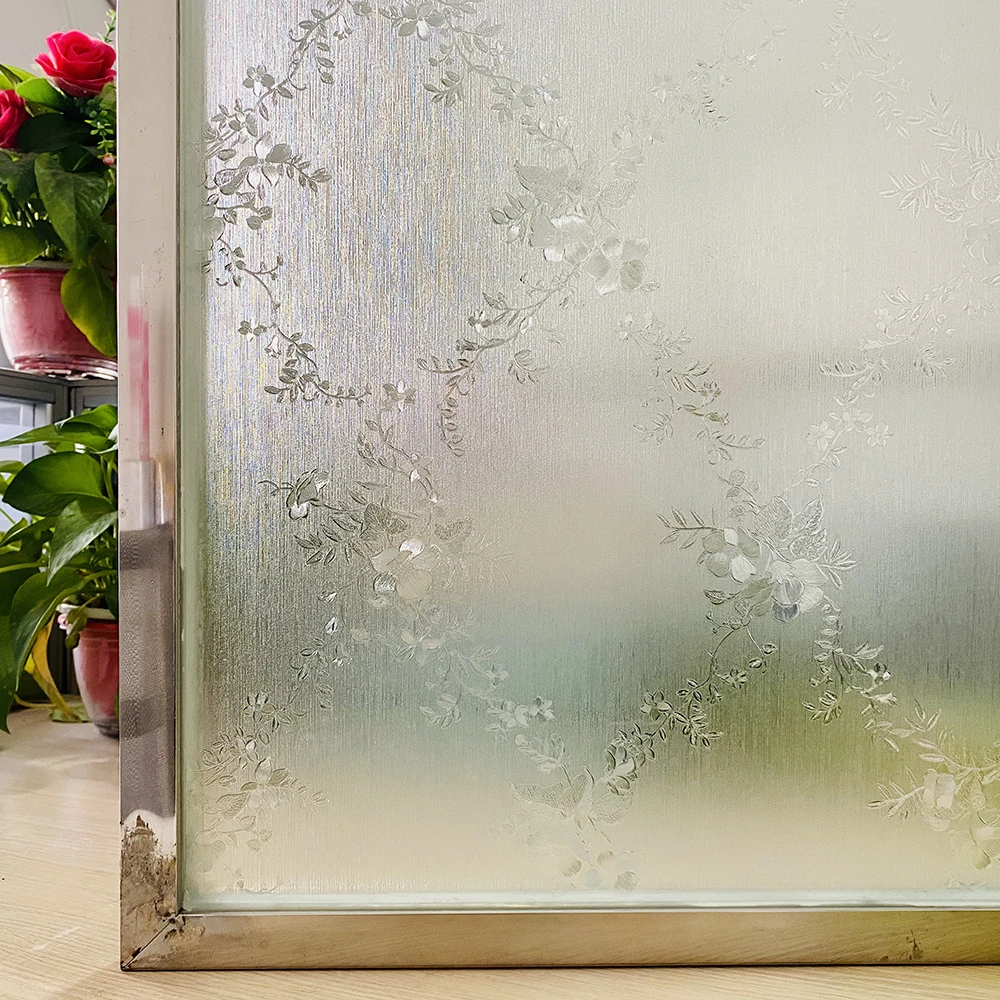 

2 Meter Matte Flowers Decorative Window Film,Static Adhesive Opauqe Privacy Glass Sticker for Home Bathroom Vinyl Window Decals