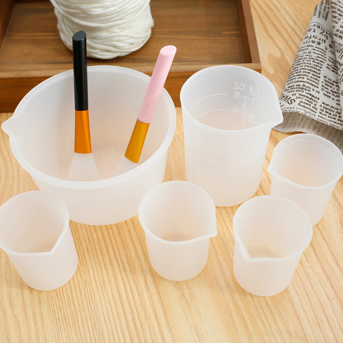 

L 6 шт. силиконовая чашка для смешивания с 2 силиконовыми щетками набор многоразовых силиконовых мерных чашек легкая в чистке полимерная чашка для смешивания антипригарная