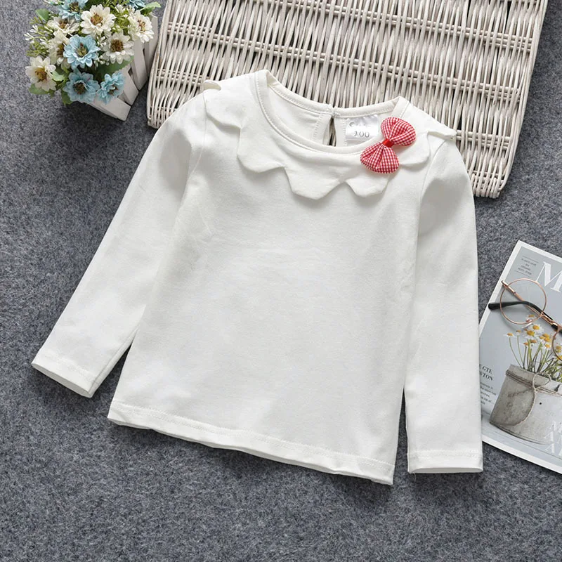 Autumn Girl Princess Blouse Girls T-Shirts Kids Girl Bowknot Striped Solid Color Shirt Wholesale Cotton Long Sleeve Tee Toddler enlarge