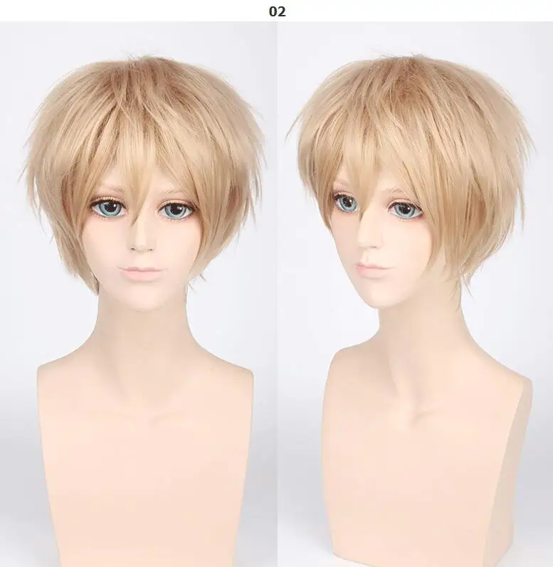 28CM Men's  Short Fluffy Red Silver Gray Golden Yellow Green Pink Purple Orange White Universal Bangs Cosplay Wig 29-56