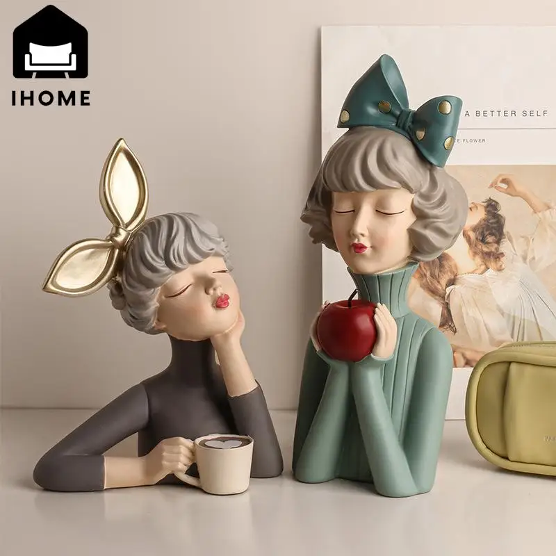 

IHOME Nordic Light Luxury Bubble Girl Resin Decoration Living Room Creative Porch Storage Tray Home Soft Decoration Decoration