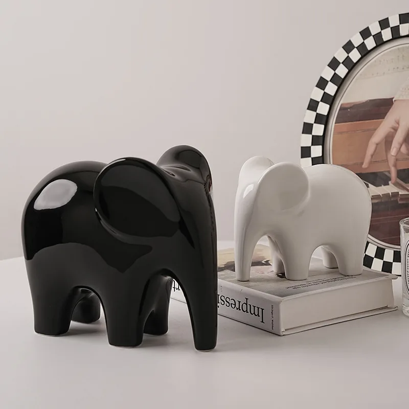 

Modern Creative Ceramic Elephant Home Decoration Accessories Luxury Black White Silver Elephant Bookshelf Decor Figurines