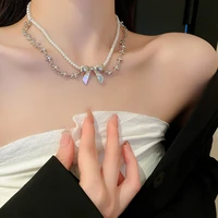 masa korea vintage luxurious fashion multilayer bowknot pearl irregular crucifix necklace for woman wedding choker masa83