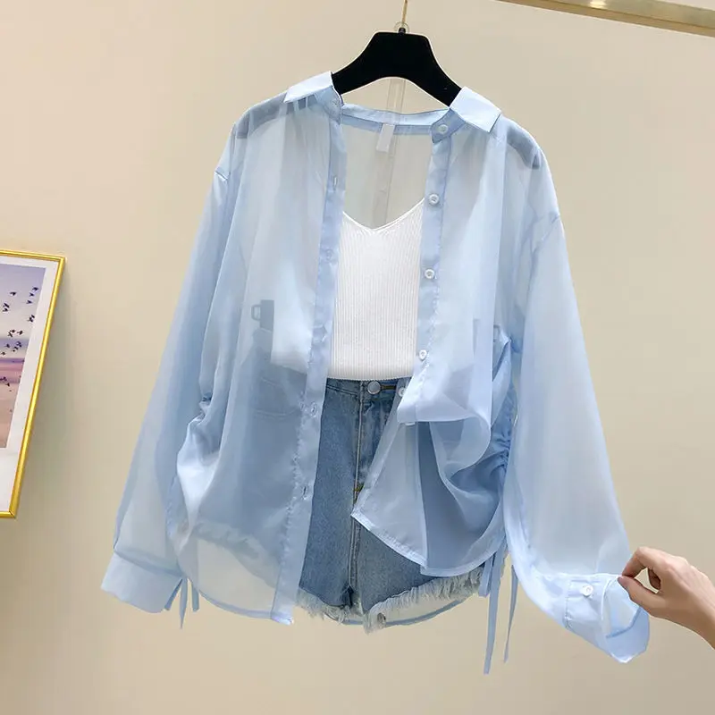 

Women 2022 Summer New Sun Protection Clothes Female Sunscreen Chiffon Long-sleeved Shirts Ladies Air Conditioning Shirts Q118
