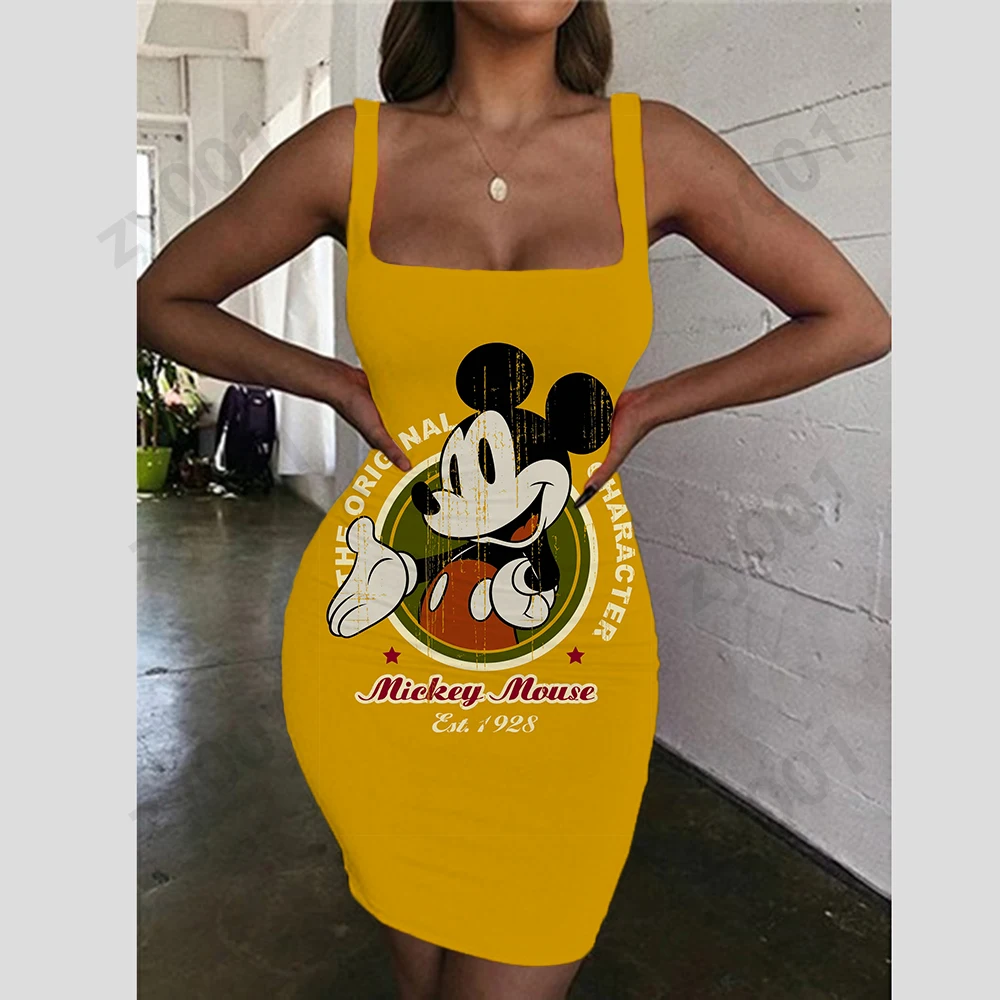 

Women's Summer Sling Dress Disney Mickey Jumpsuit 2022 Top Sling Slim Sexy Original Cartoon Sleeveless Print Dress Hot Sale