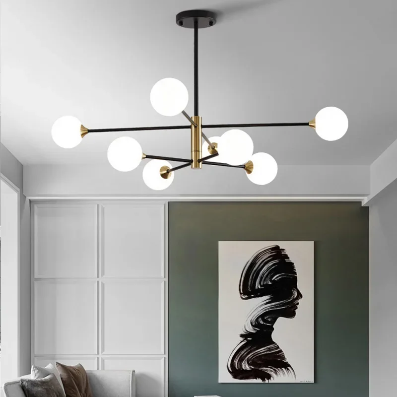 Современные скандинавские черные люстры Спутник лампа 4/6/8 светодиодный домашнее