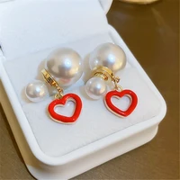 2022 statement fashion pearl earrings hollow out heart front and back korean earring