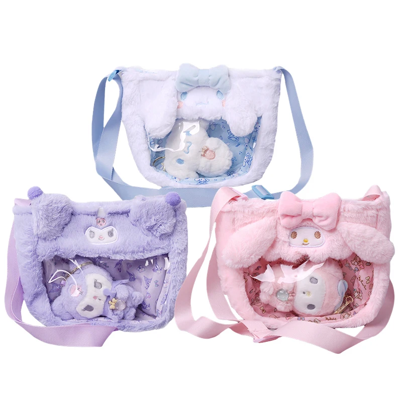 

Anime Sanrio Cartoon Plush Doll Bag Kawali Figure Cinnamoroll Kuromi My Melody Messenger Bag Shoulder Backpack Plushies for Girl