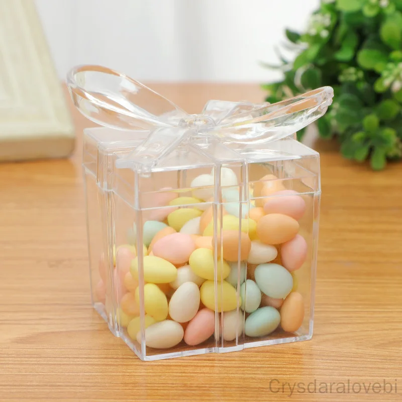 Transparent Bow Storage Box Square Upper And Lower Cover Opening And Closing Wedding Gift Packaging