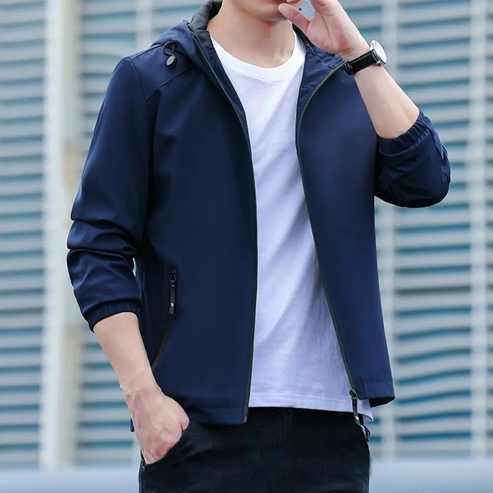 

Stylish Men Coat Long Sleeves Warm Men Outerwear Drawstring Hood Coat