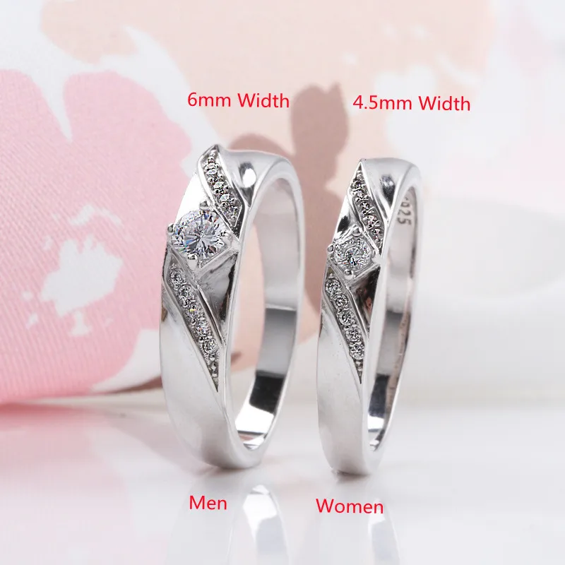 

925 Sterling Silver Male Couples Ring Sets White Zircon Elegant Simple Circle Ring for Woman Men Fashion Wedding Jewelry Rings