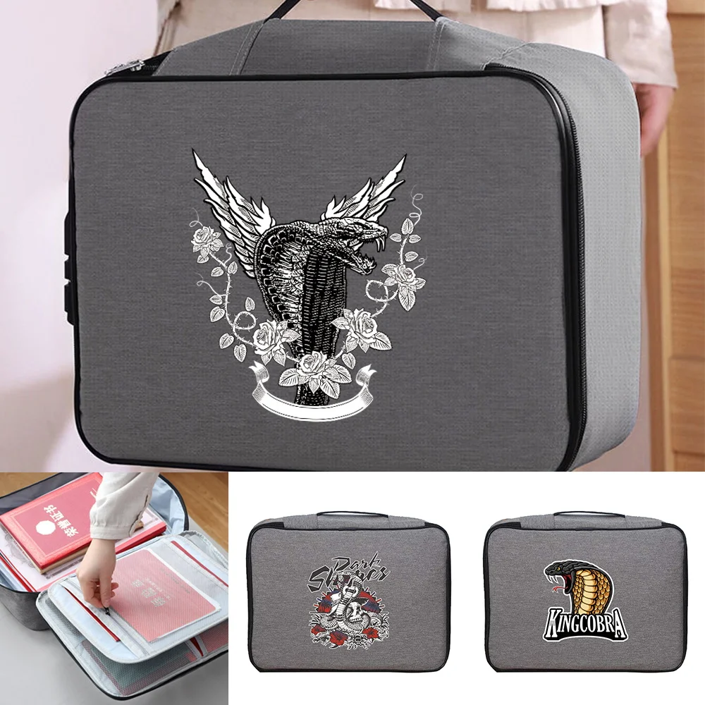 Documents Bags Organizer Case Waterproof File Holder Cobra Print Home Safe Functional Handbags Travel Credentials Storage Bag