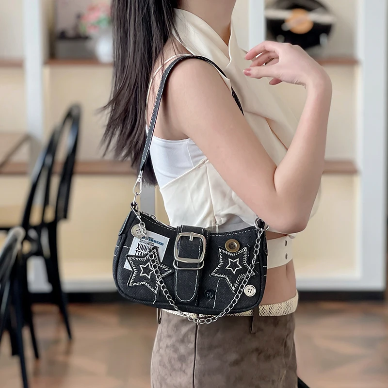 Y2k Модная Джинсовая Сумка На Плечо Для Женщин С Одним Ремешком В Стиле Панк