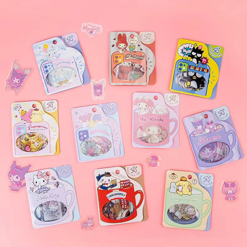 

Sanrio Stickers Kuromi Cinnamoroll Hello Kitty My Melody Kawaii PVC Cartoon Girl Stickers Decorative Toys