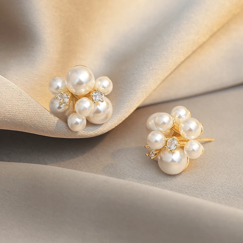 

Light Luxury Stud Earrings Elegant Unique Fireworks Pearl Stud Earrings New Korean Fashion Jewelry Party Temperament Accessories