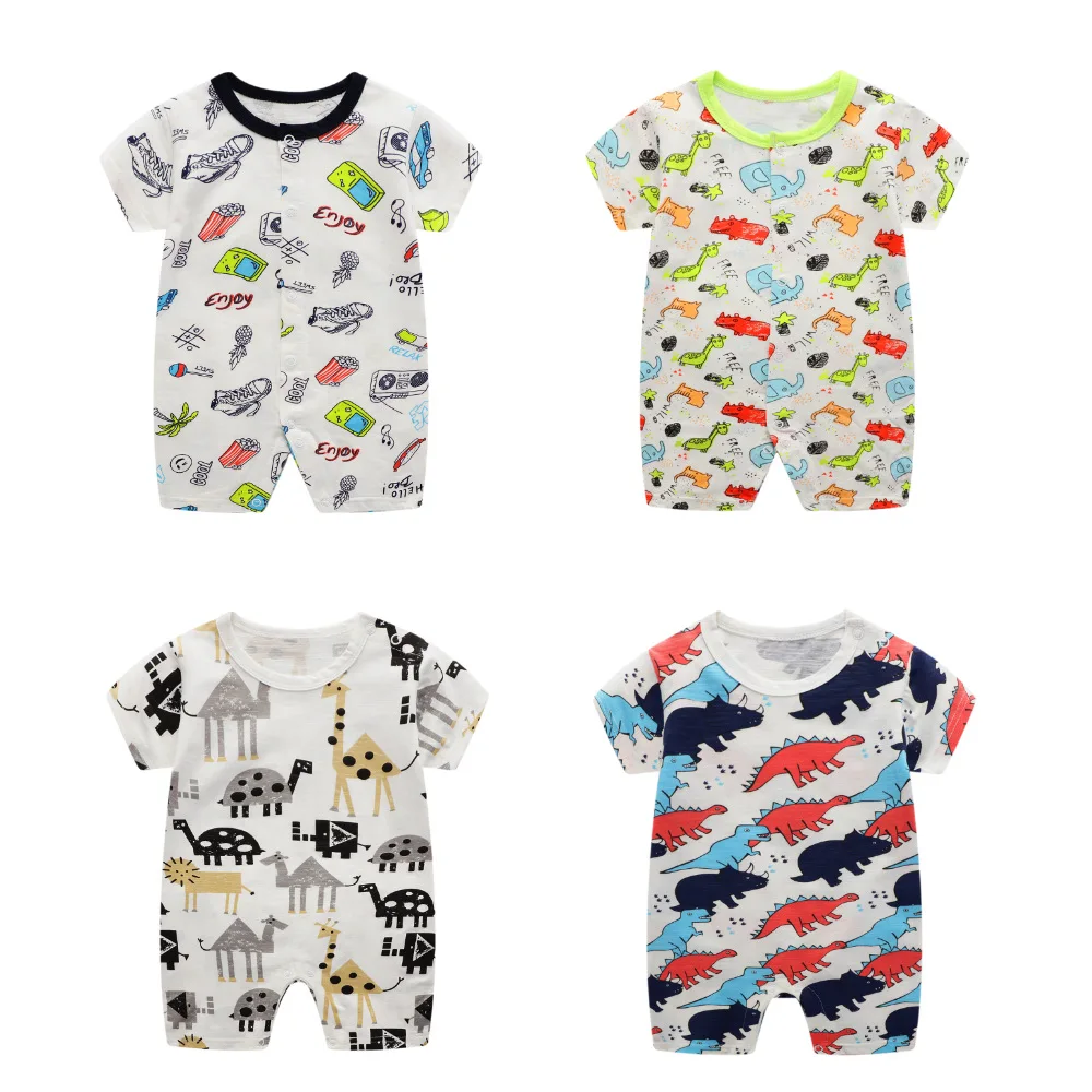 

Baby Boy Clothes Summer Short Sleeve One-Piece Jumpsuit Soft Cotton Printed Cartoon Kids Romper Ropa Bebe 0-1 Year Pajamas