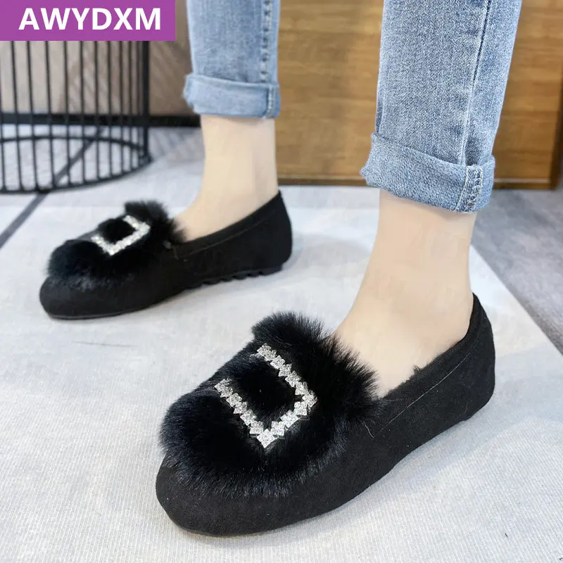 

Зимняя женская обувь на плоской подошве, меховые повседневные лоферы, теплые прогулочные короткие плюшевые зимние ботинки, новинка 2022, модн...