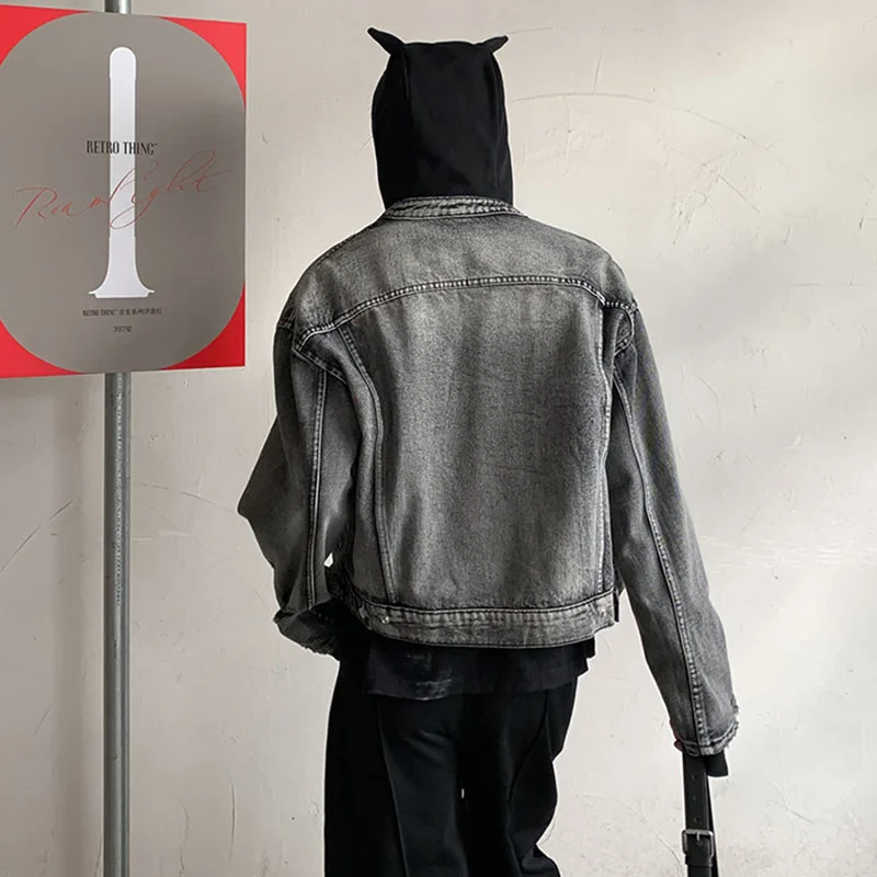 Джинсовая куртка унисекс укороченный ковбойский пиджак из мытой джинсовой ткани