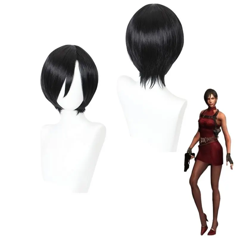 

Resident 4 Ada Wong Evil Cosplay Wig Short Black Wig Anime Cosplays Wigs for Girls Heat Resistant Synthetic Hair Halloween Props