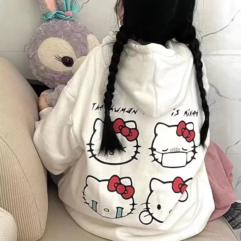 

Anime Hello Kitty Hoodie Kawaii Sanrioes Pullover Cartoon Female Coat Cute Sweater Y2K Loose Long-Sleeve Sweatshirt Oversize Top