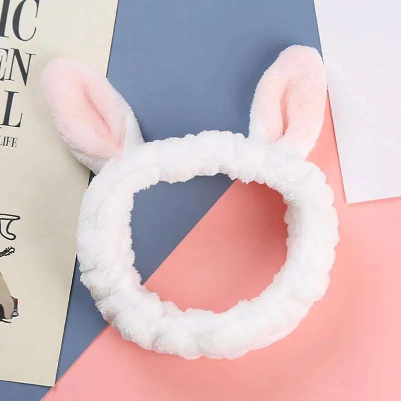 

Мягкая Милая регулируемая эластичная повязка на голову для спа повязка на голову с ушками кролика для макияжа для женщин очаровательные ак...