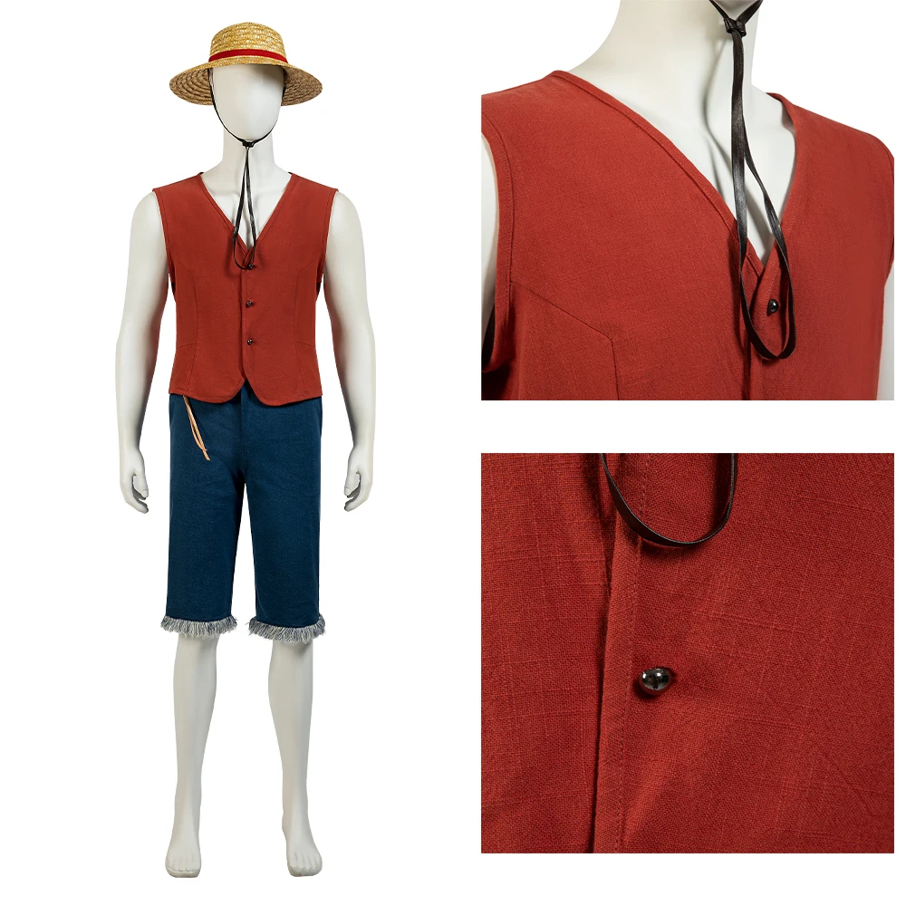 

Halloween Carnival Party Pirate King Role Playing Costume Luffy Adult May Any Size Clothing Top Shorts Hat
