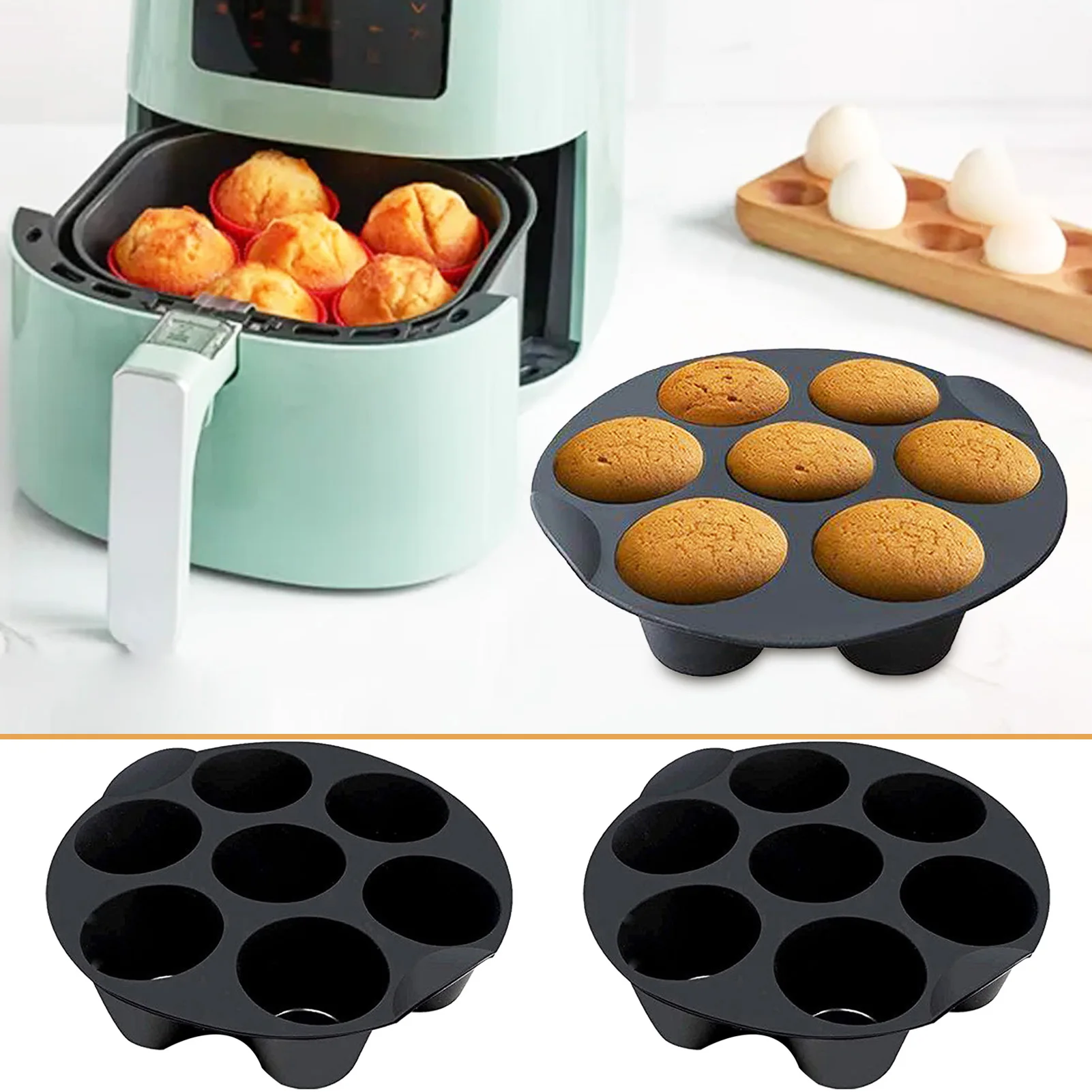 

Silicone Muffin Pan 7-Cup Silicone Baking Pan Cupcake Pans Molds Air Fryer Accessories For 2.6/3.2/3.5-5.8L Kitchen Gadgets