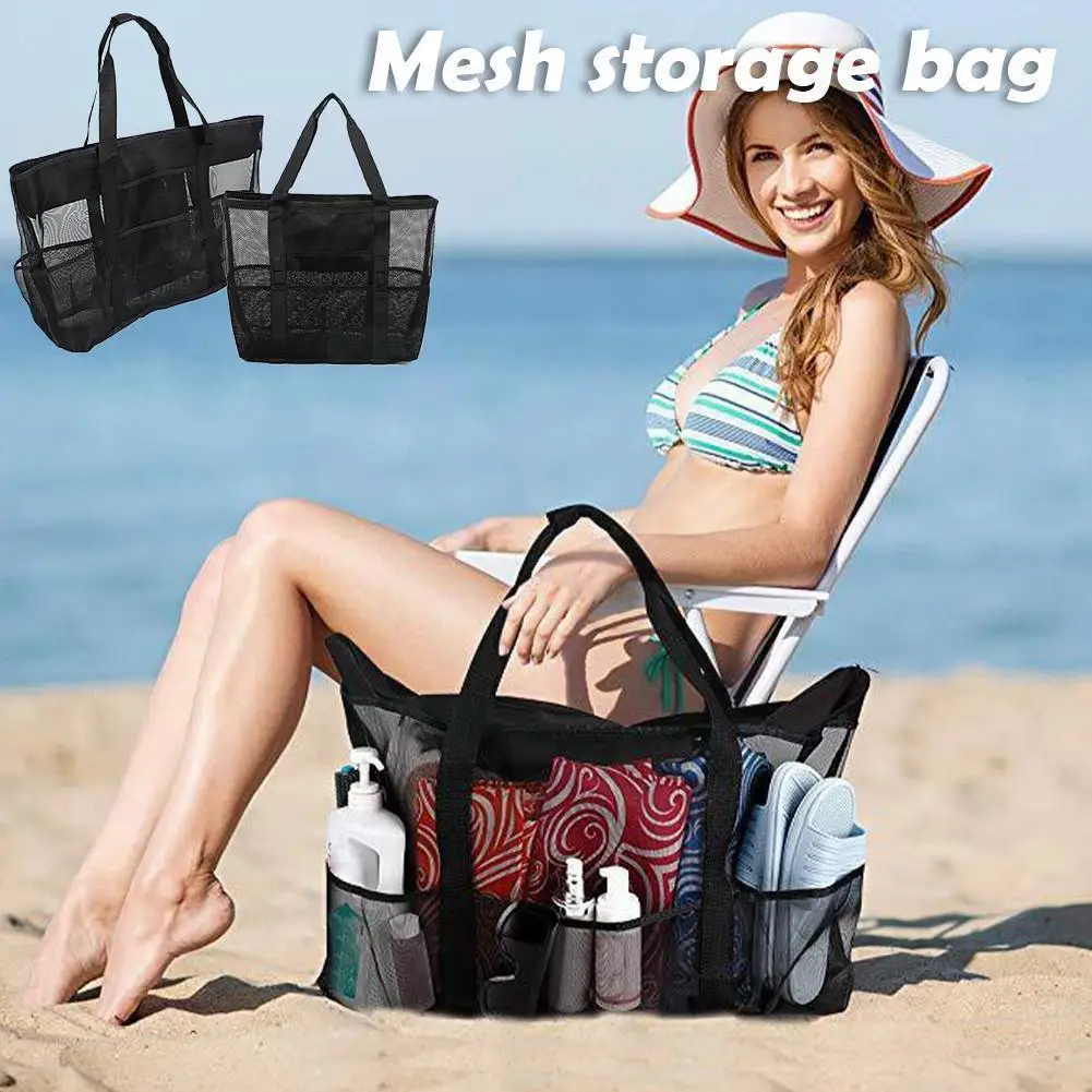 

Large Beach Bag Summer Travel Mesh Storage Bag Mesh Portable Storage Foldable Bag Swimming Beach Bag M6o0