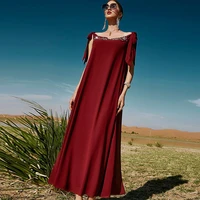 new european and american dark red sleeveless lace up dress dubai dress with diamonds travel fashionable muslim womens dress