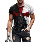 Мужская футболка с 3D-принтом Templar, летние топы с перекрестным рисунком, уличный стиль, модные мужские футболки с коротким рукавом, спортивная одежда для фитнеса