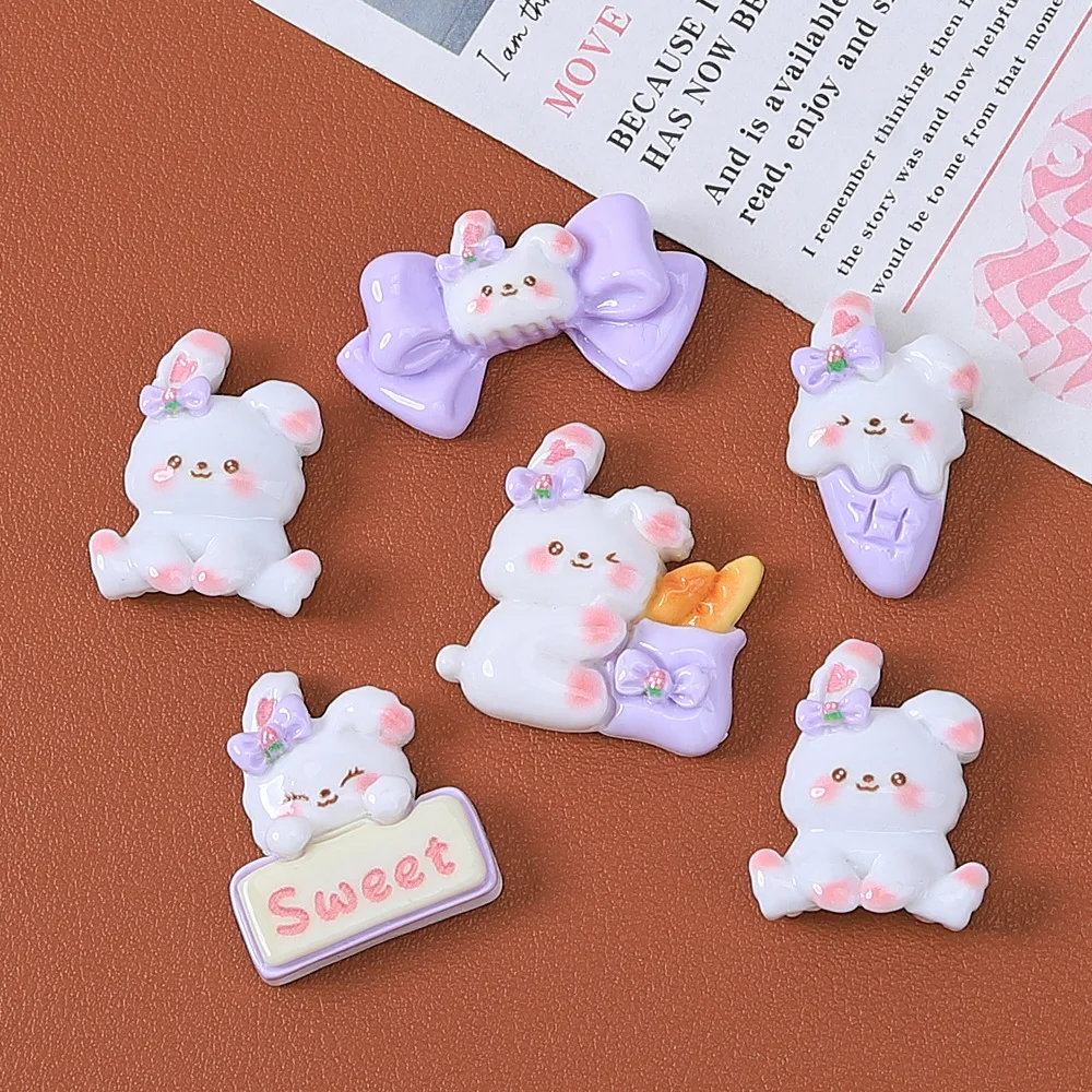 10 шт./лот милый мультяшный мороженое кролик украшение для ногтей смола лук серия