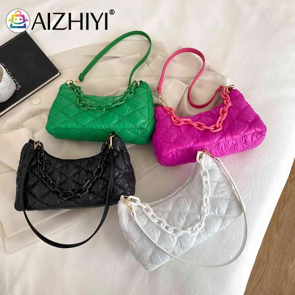 

Quilted Crossbody Bags Cotton Padded Chain Female Purses Bags Phone Bag Solid Winter Nylon Fashion Casual All-match for Girls