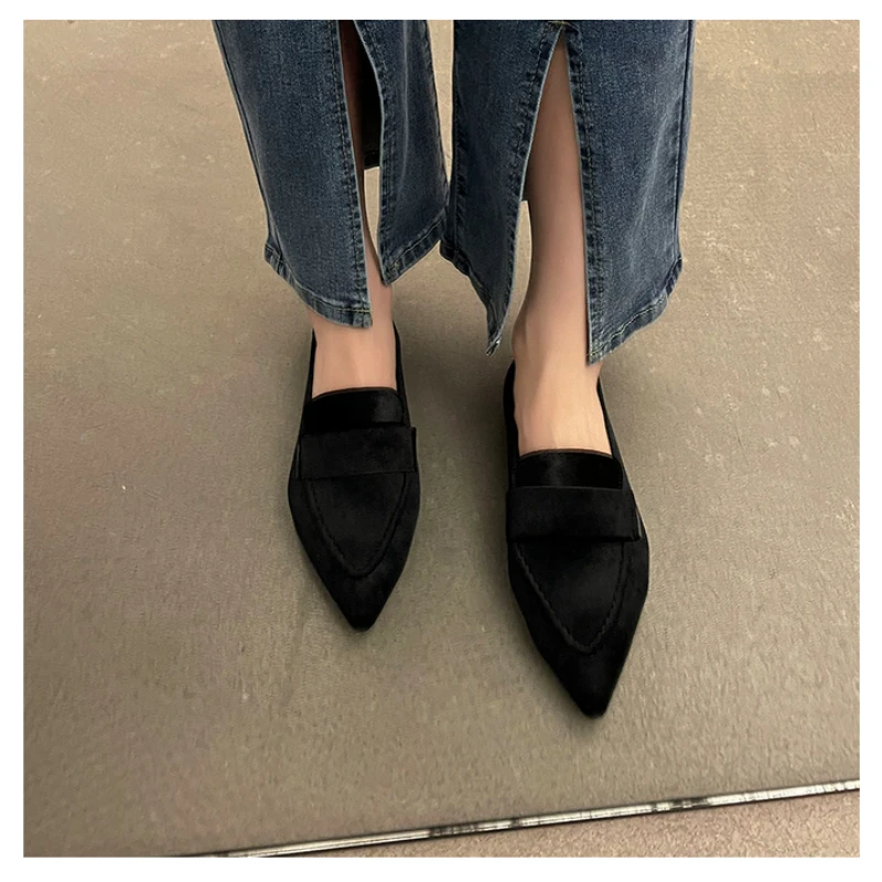 2022 New Casual Moccasins Fashion Flock Flats Ballet Shoes Women Slip On Loafers Female Ballerina Pointed Toe Zapatillas  Mujer